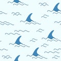 Shark fin dolphin whale ocean wave vector seamless pattern wallpaper background