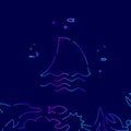 Shark Fin Vector Line Icon, Illustration on a Dark Blue Background. Related Bottom Border