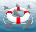 Shark FIns Circling Life Preserver Royalty Free Stock Photo