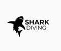 Shark, fish and diving, logo design. Animal, predator, underwater life and aquarium, vector design Royalty Free Stock Photo