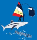 shark fishing on print vector art Royalty Free Stock Photo