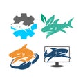 Shark Gear Leaf Hand Monitor logo design vector set template