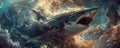 Shark gods of mythology ruling over the digital depths of quantum oceans