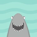 Shark head face with big open mouth and sharp teeth. Cute cartoon kawaii animal character. Sea ocean wild animal. Baby card. Royalty Free Stock Photo