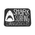 Shark Head With Open Mouth Summer Surf Club Black And White Stamp With Dangerous Animal Silhouette Template