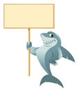 Shark holding blank banner