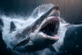 shark, a huge megalodon shark jumps out of the sea waves Royalty Free Stock Photo