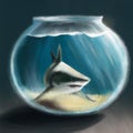 Shark inside a fish bowl illustration