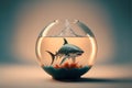 Shark inside a fish bowl illustration artwork generative ai Royalty Free Stock Photo