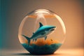 Shark inside a fish bowl illustration artwork generative ai Royalty Free Stock Photo