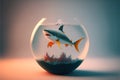 Shark inside a fish bowl illustration artwork generative ai Royalty Free Stock Photo