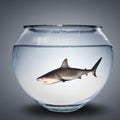 Shark inside a fish bowl illustration