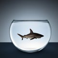 Shark inside a fish bowl illustration