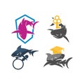 Shark Key Education Magnify logo design vector set template Royalty Free Stock Photo