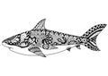 Shark line art design for coloring book for adult, tattoo, t shirt design and other decorations