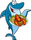 Shark Chef Cartoon Character Holding Whole Red Boiled Lobster On Dish Royalty Free Stock Photo