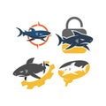 Shark lock gear brain logo design vector set illustration Royalty Free Stock Photo