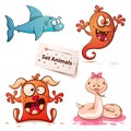 Shark, monster, snake -set animals. Royalty Free Stock Photo