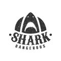 Shark With Open Mouth And Sharp Teeth Summer Surf Club Black And White Stamp With Dangerous Animal Silhouette Template