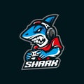 Shark pirates mascot logo design vector with modern illustration concept style for badge, emblem and t shirt printing. Angry shark