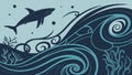Shark in Powerful Ocean Current Vector Illustration, vector design Generative AI Royalty Free Stock Photo