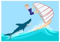 Shark pursues wind surfer Royalty Free Stock Photo