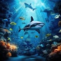 Shark reef and coral reef diving underwater Made With Generative AI illustration