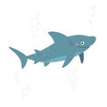 Shark sea animal character. Cartoon vector hand drawn eps 10 illustration isolated on white background in a flat style. Royalty Free Stock Photo