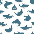 Shark seamless pattern. Childish vector background in simple scandinavian cartoon style. Blue fish in different angles. Ideal for Royalty Free Stock Photo