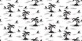 Shark seamless pattern fin palm tree coconut tree dolphin whale vector ocean wave island isolated wallpaper background Royalty Free Stock Photo