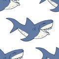 Shark seamless pattern, Hand drawn sketched doodle shark, vector illustration Royalty Free Stock Photo