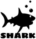 Shark Silhouette with Bubbles and Word SHARK in Black on White with Clipping Path Royalty Free Stock Photo