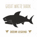 Shark silhouette vintage label, Hand drawn sketch, grunge textured retro badge, typography design t-shirt print, nautical vector i Royalty Free Stock Photo