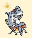 shark is sitting on a chair enjoying a drink