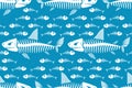 Shark skeleton pattern seamless. fish skull background. fish bones texture