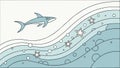 Shark and Starfish in Abstract Ocean Waves Vector Illustration, vector design Generative AI Royalty Free Stock Photo
