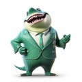 Friendly Shark In Green Turquoise Suit - Photorealistic Cartoon