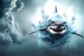 Shark surround with swirl smoke. dynamic composition and dramatic lighting