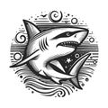 Shark Ocean Waves engraving vector illustration Royalty Free Stock Photo