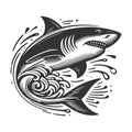 Shark Ocean Waves engraving vector illustration Royalty Free Stock Photo