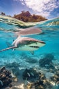 Shark swims in clear blue water, theme of ocean life, coral reefs, wildlife, generated by AI Royalty Free Stock Photo