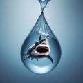 A shark swims in water in a transparent plastic bag like a drop. Royalty Free Stock Photo