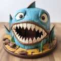 Shark Theme Banana Bread Face Cake - Fun 2d Cake Design Royalty Free Stock Photo