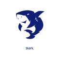 Shark vector logo template. Blue ocean fish cute shark character silhouette. Royalty Free Stock Photo
