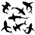 Shark vector silhouettes Royalty Free Stock Photo