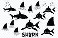 Shark vector silhouettes on a white background Royalty Free Stock Photo