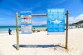 Shark warning signs on the beach at muizenberg in the capetown area