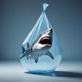 A shark in water in a transparent plastic bag shaped like a drop. Royalty Free Stock Photo