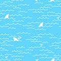 Shark whale dolphin Seamless pattern Sea Ocean doodle isolated wallpaper background