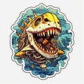 shark zombie tattoo sticker illustration Halloween scary creepy horror crazy devil
